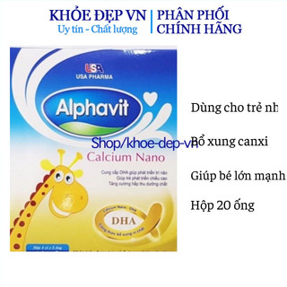 Alphavit canxi Calcium Nano Giúp bé ăn ngon, tăng cường hấp thu dưỡng chất,trẻ còi xương, biếng ăn - Hộp 20 ống