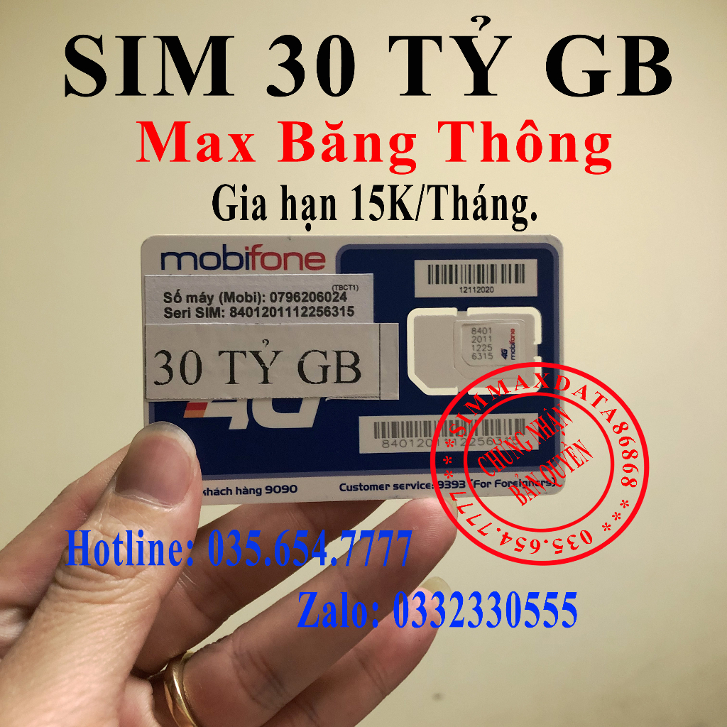 Sim 4G. 30 TỶ GB