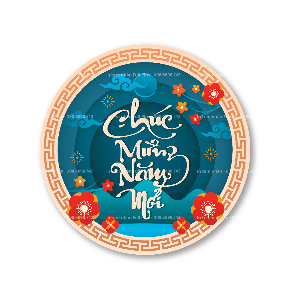 Tem Dán Trang Trí Tết, Tem Chúc Mừng Năm Mới, Tròn 8cm