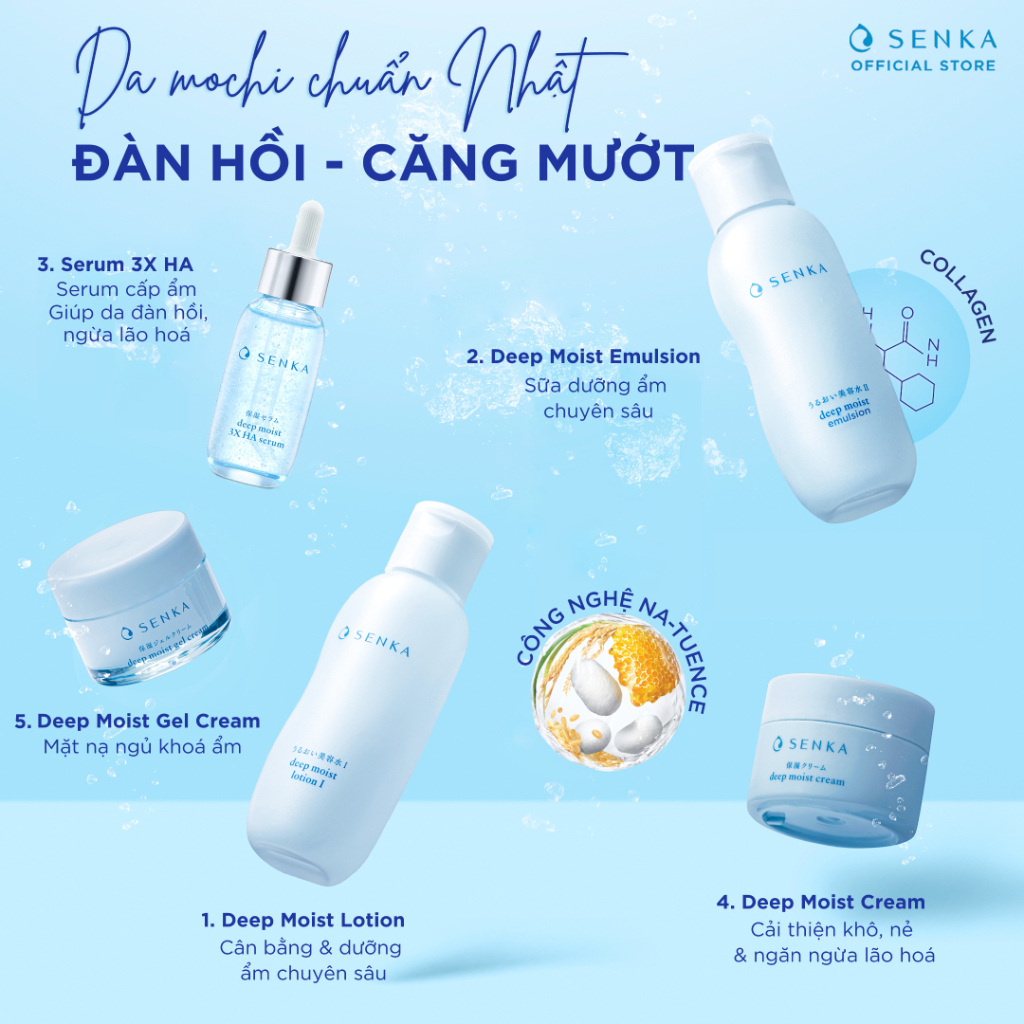 Bộ đôi Serum dưỡng ẩm - chống lão hóa và Mặt nạ ngủ cấp ẩm chuyên sâu SENKA DEEP MOIST 3X HA SERUM 30ML & GEL CREAM 50G