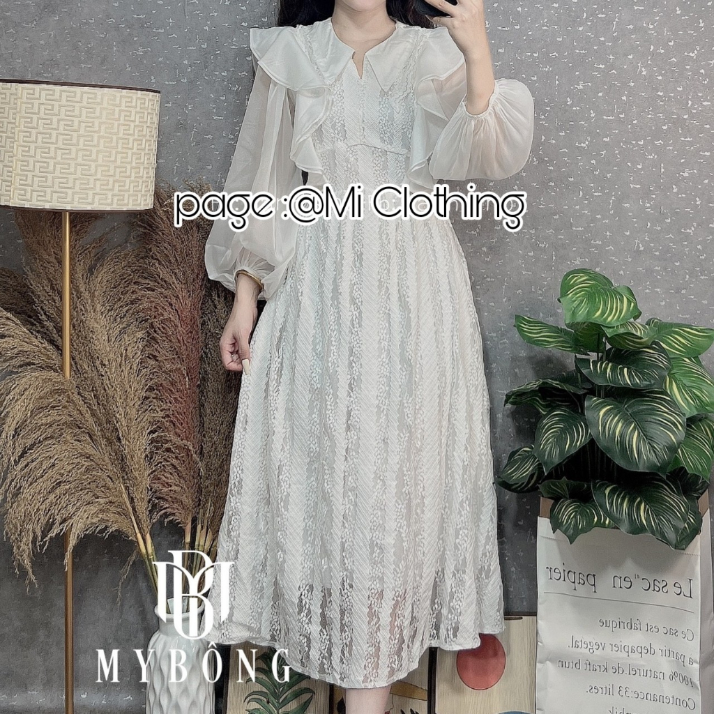 Đầm công chúa ren cao câp bèo vai xinh xắn