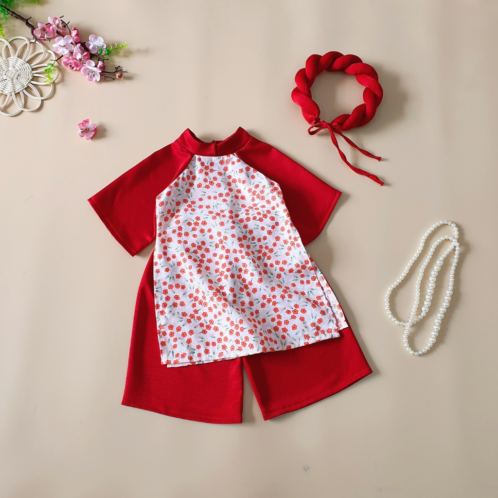 Áo dài cách tân lụa MẸ VÀ BÉ GÁI RIOKIDS kèm mấn diện Lễ Tết, chụp ảnh - AD6