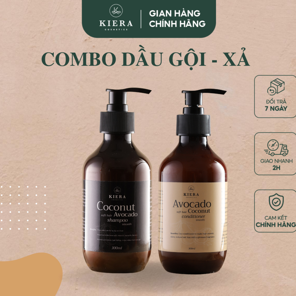 Combo dầu gội - xả Kiera tinh chất bơ dừa hỗ trợ phục hồi, tăng trưởng tóc tự nhiên