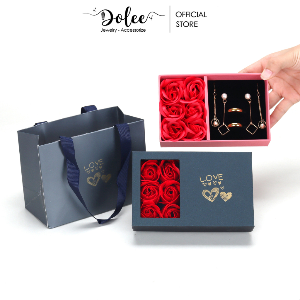 Hộp quà hoa hồng sáp thơm cao cấp tặng sinh nhật, valentine có túi đựng, gift box hoa hồng có hộp đựng trang sức