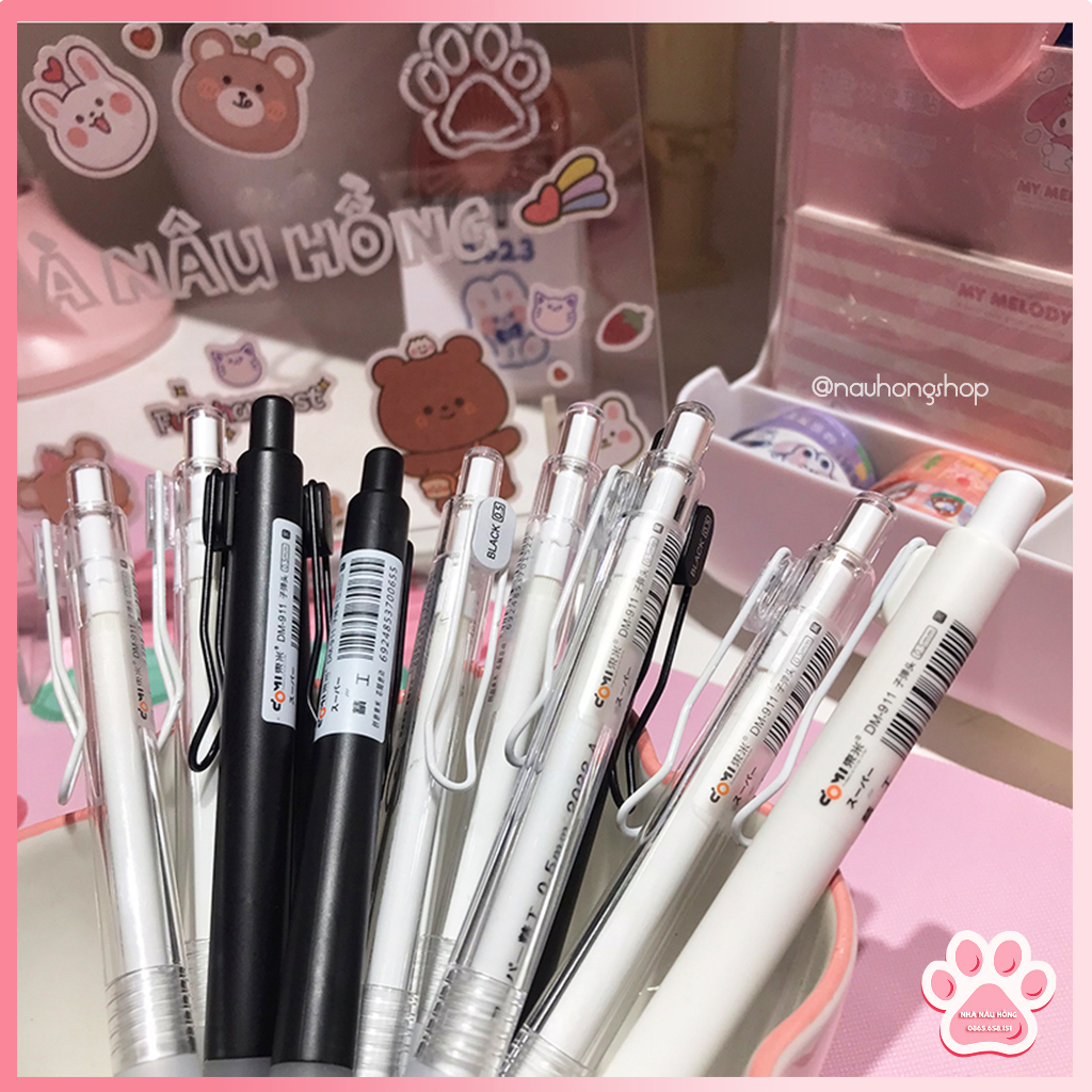 Bút Gel bấm DOMI mực đen ngòi 0.5mm phiên bản basic DM911 cao cấp, khô nhanh