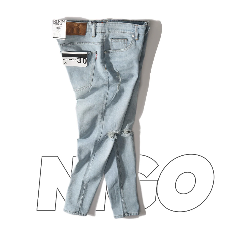 Quần jean nam skinny QJ97 Nigo jean rách xanh sáng ống ôm co giãn cao cấp