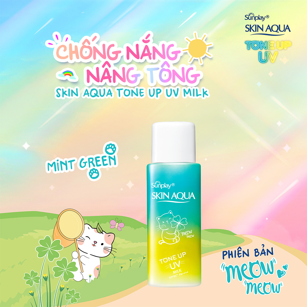 Sữa chống nắng kiềm dầu nâng tông Sunplay Skin Aqua Tone Up UV Milk 50g - Mint Green