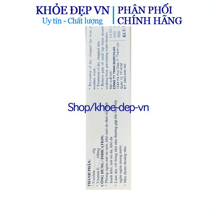 Vaseline - Sáp vaselin dưỡng môi, ngăn nẻ môi, khô môi, da làm đẹp da, làm dịu vết bỏng Tuýp 10g
