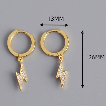 Khuyên tai nam nữ bạc 925 mạ vàng dáng tròn hình tia chớp đính đá cá tính, unisex (1 chiếc) | GEMY SILVER KN20