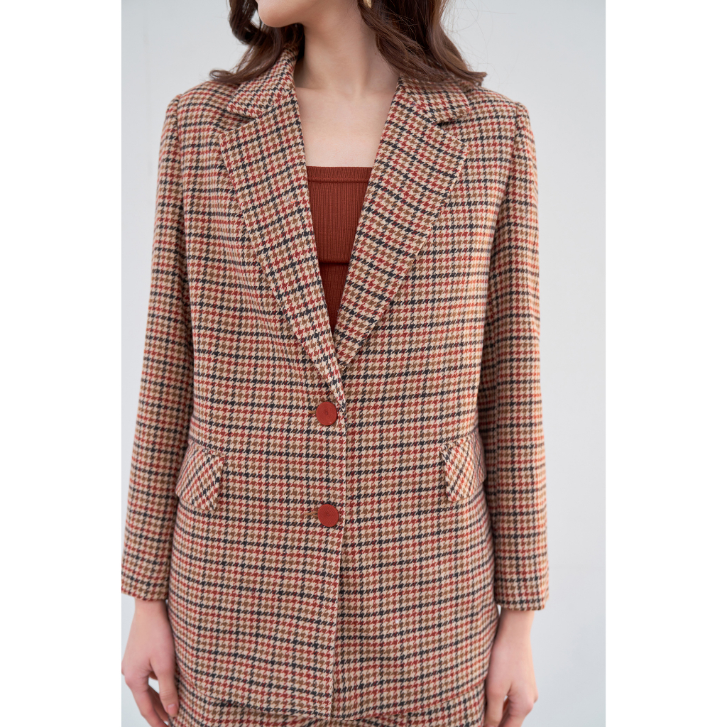 Áo khoác blazer basic houndstooth cam nâu nhí 2BL1027 ADORE DRESS