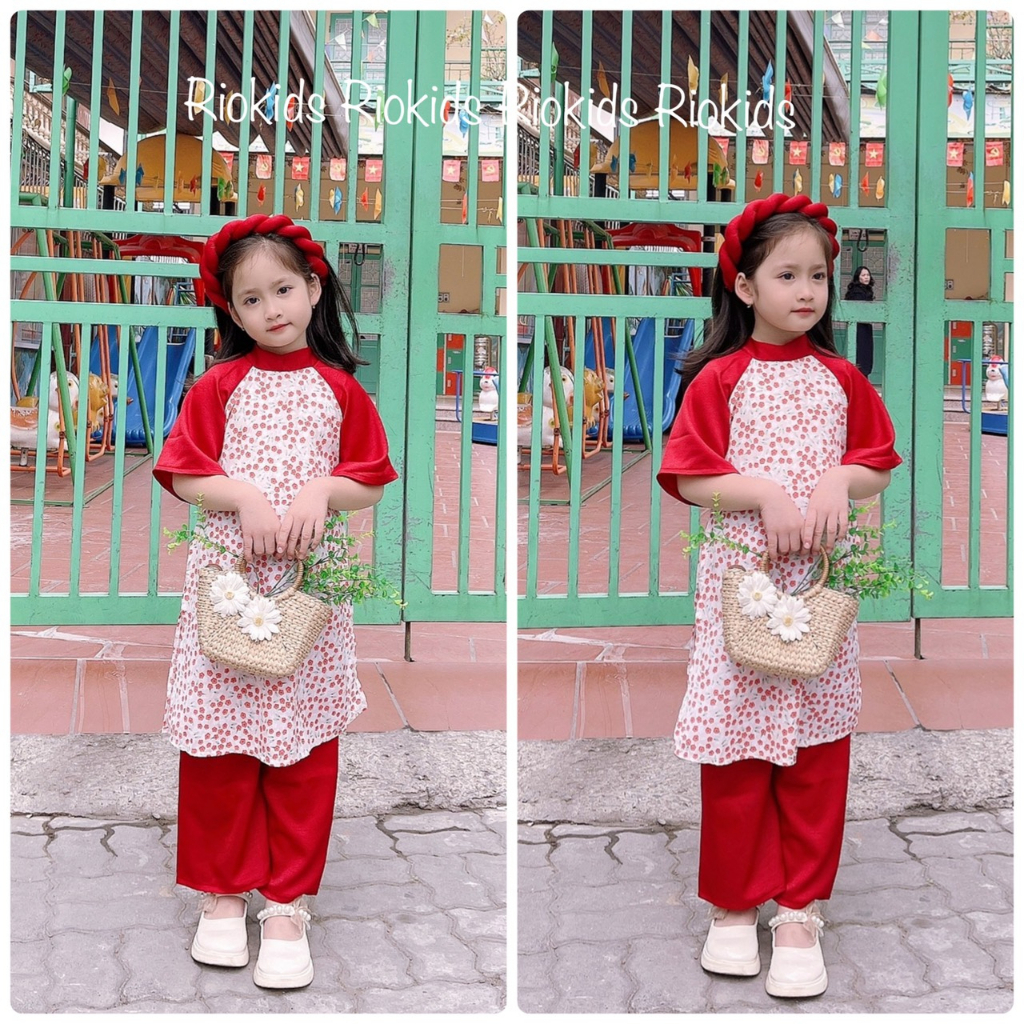 Áo dài cách tân lụa MẸ VÀ BÉ GÁI RIOKIDS kèm mấn diện Lễ Tết, chụp ảnh - AD6