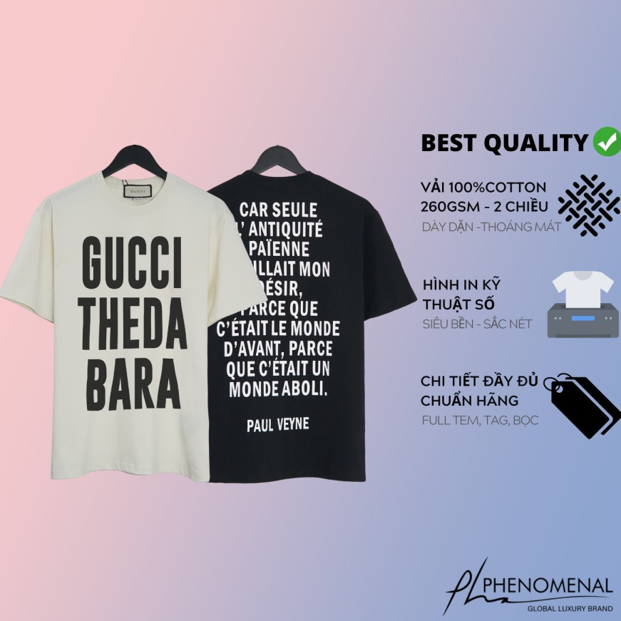 Áo Phông Tay Lỡ GUCCI THEDA BARA Áo Thun GC Nam Nữ UNISEX Form Rộng 2 Màu Đen Trắng Chất Cotton Co Giãn 4 Chiều