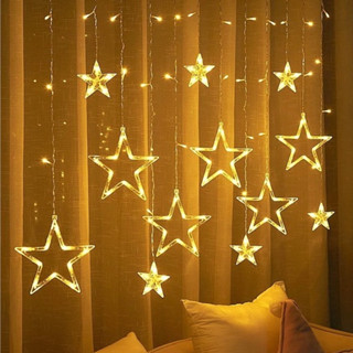  Đèn Nháy Thả Mành Hình Ngôi Sao 10 Đèn - Dây Đèn LED Rèm Ngôi Sao dài 3M Chế Độ Nháy Đứng Yên 