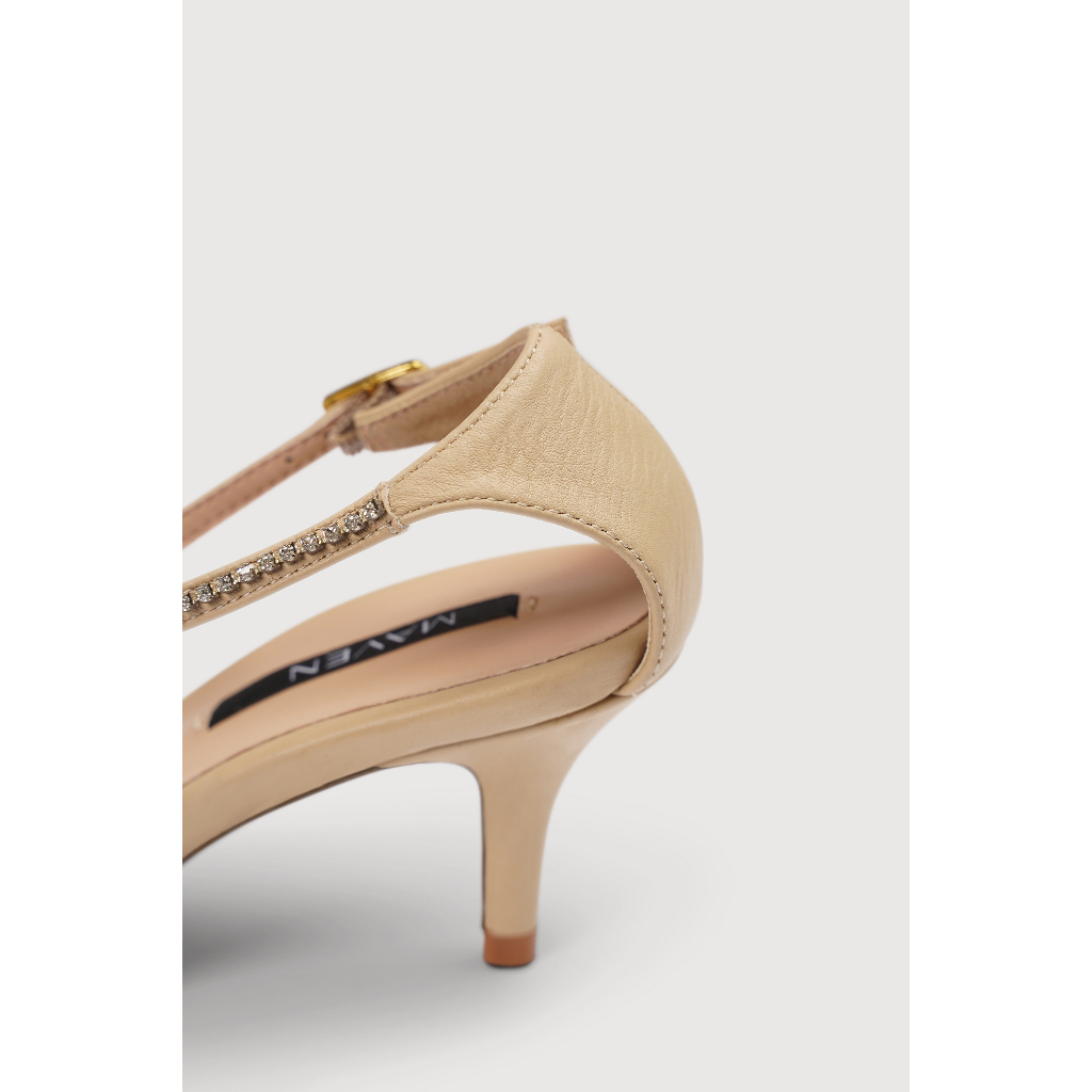 MAVEN - Giày cao gót quai mảnh đính đá Somi Diamond Beige Heels 7cm