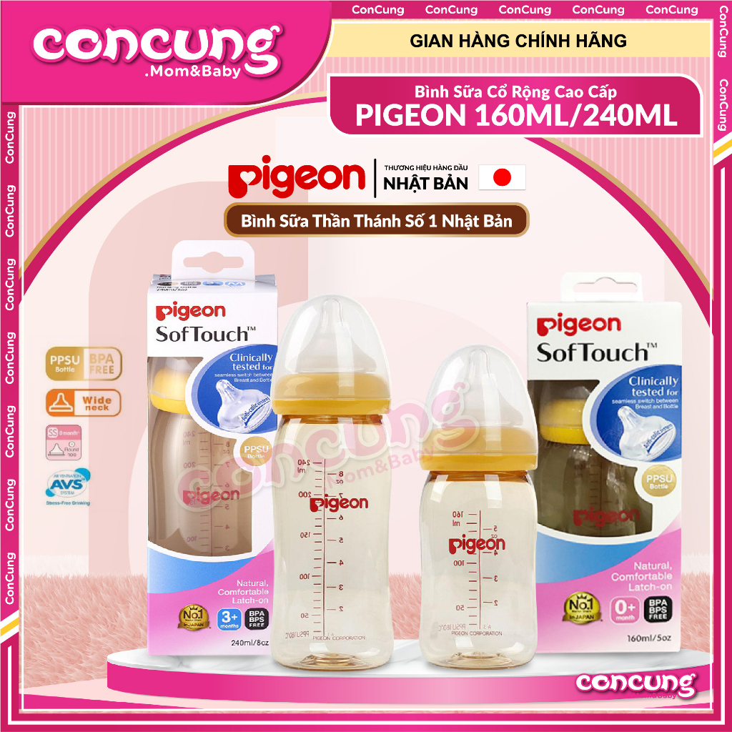 Bình Sữa Pigeon Cổ Rộng Cao Cấp 160ml 240ml HÀNG NHẬP KHẨU