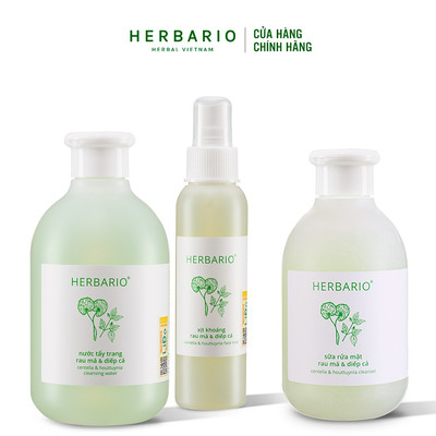 Bộ 3 rau má diếp cá Herbario thuần chay: Nước tẩy trang 300ml + Sữa rửa măt 200ml + Xịt khoáng100ml