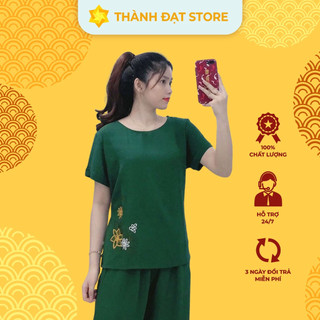 Đồ Bộ Nữ Trung Niên Bộ Mặc Nhà Nữ Vải Đũi Gãi Thái Lan Mềm Mát Thấm Hút Mồ Hôi Co Giãn Nhẹ