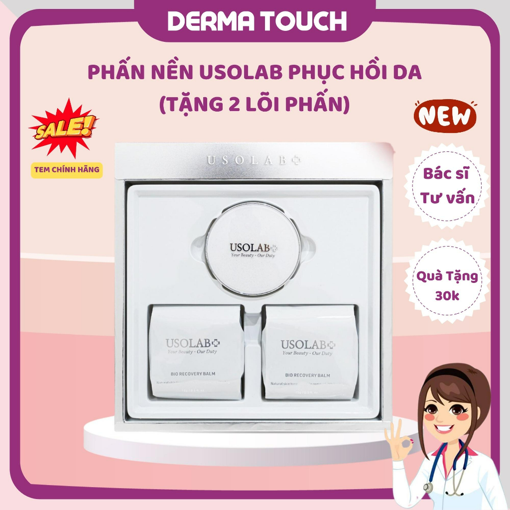 (2 lõi phấn) Cushion Usolab Recovery Balm Phấn nền phục hồi da, dưỡng da mịn, mỏng nhẹ, cho các loại da - Derma Touch