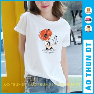 Áo thun nữ in hình cô gái cá tính