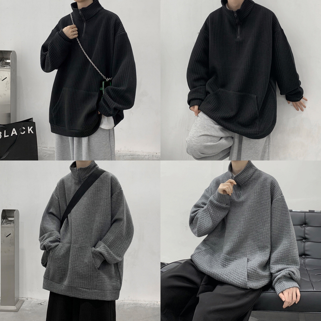 Áo Sweater Cổ Tròn Dáng Rộng Thời Trang Mùa Thu Đông Theo Phong Cách Hàn Quốc Dành Cho Nam Áo thun dài tay cổ lọ có khoá