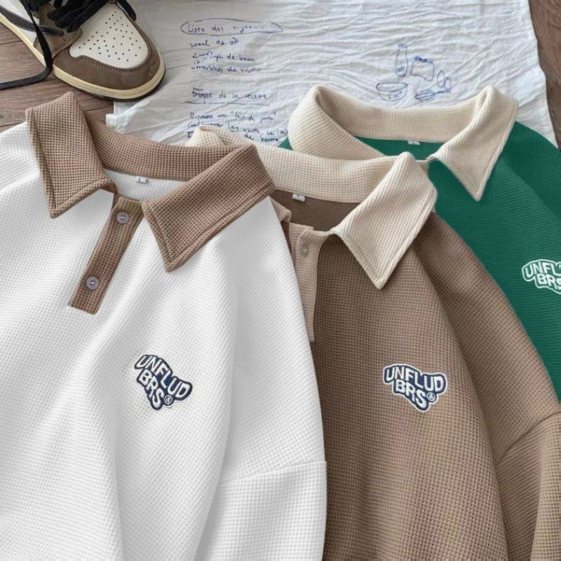 Áo Polo Sweater Phối Logo UNFLUDBRS Trước Ngực NAD Unisex - Áo Cổ Bẻ Nam Nữ Fom Rộng Dài Tay Chất Cotton Tổ Ong Cao Cấp