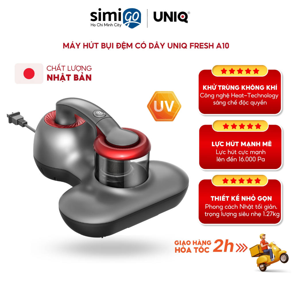 Máy hút bụi giường nệm đệm UNIQ Fresh A10 đèn UV diệt sạch vi khuẩn ga sofa lông có dây 4m cao cấp cầm tay mini đa năng