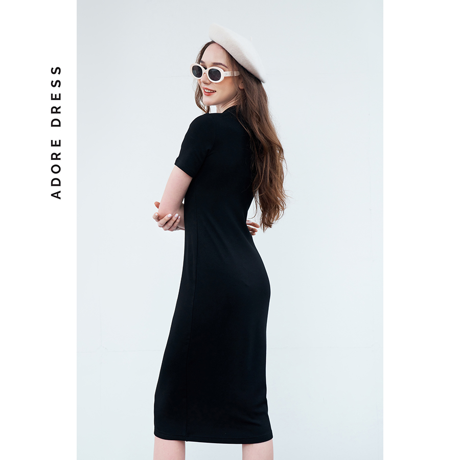 Đầm midi dệt kim cổ 2,5cm 2 màu 2KD0004 ADORE DRESS