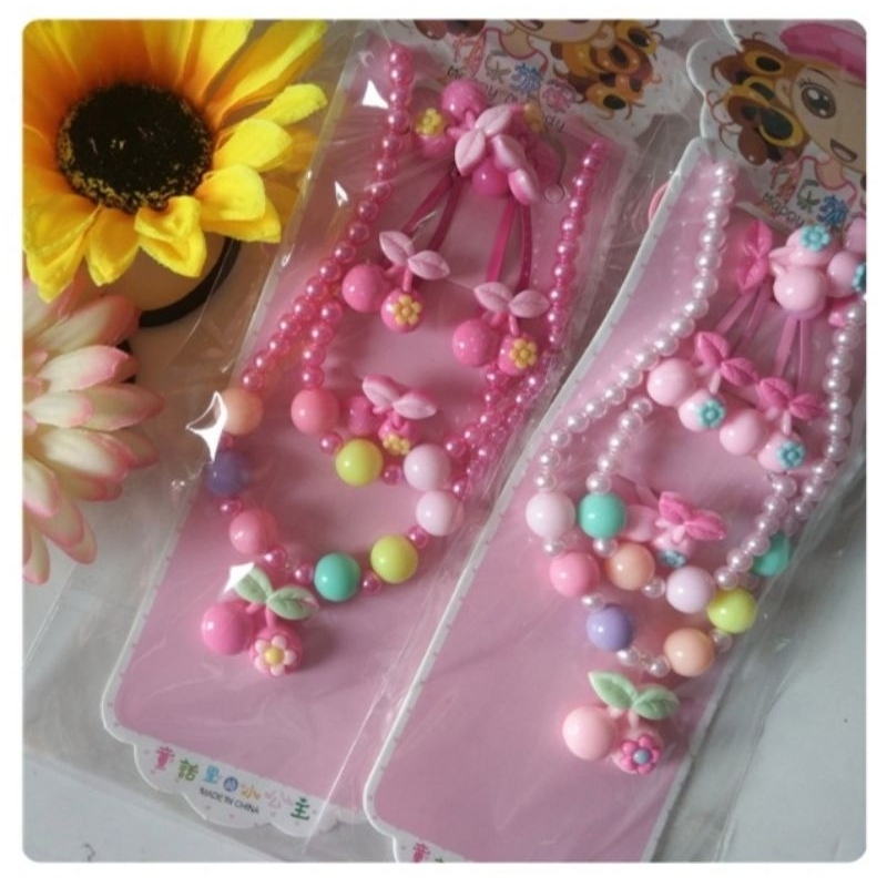 Set trang sức bé gái 6 chi tiết vòng cổ, vòng tay, nhẫn, kẹp tóc, dây cột tóc hoạt hình dễ thương