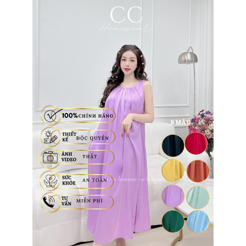 Đầm ngủ lụa cổ tròn cao cấp CT thương hiệu CC HOMEWEARĐẦM
