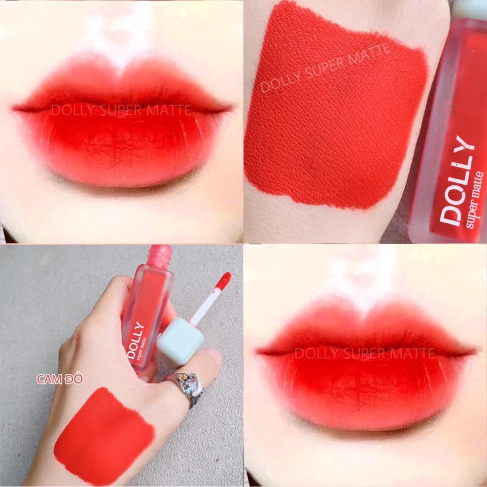 Son kem lì màu cam đỏ Dolly super matte, không chì bền màu lâu trôi