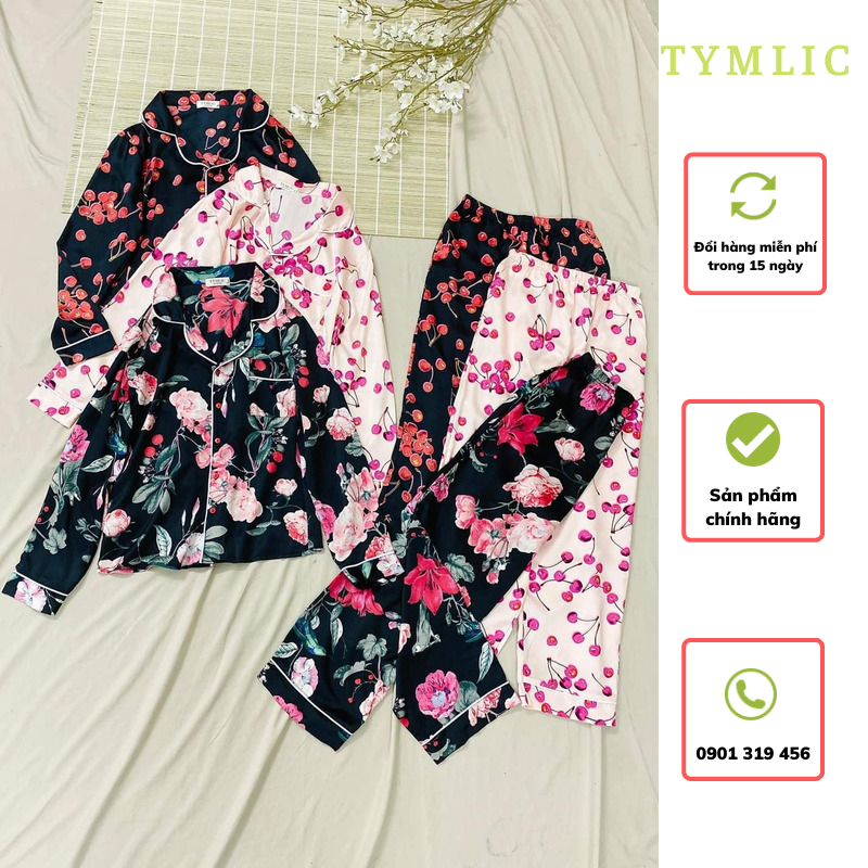 Bộ Lụa Pijama Dài Tay 3 Màu TYMLIC