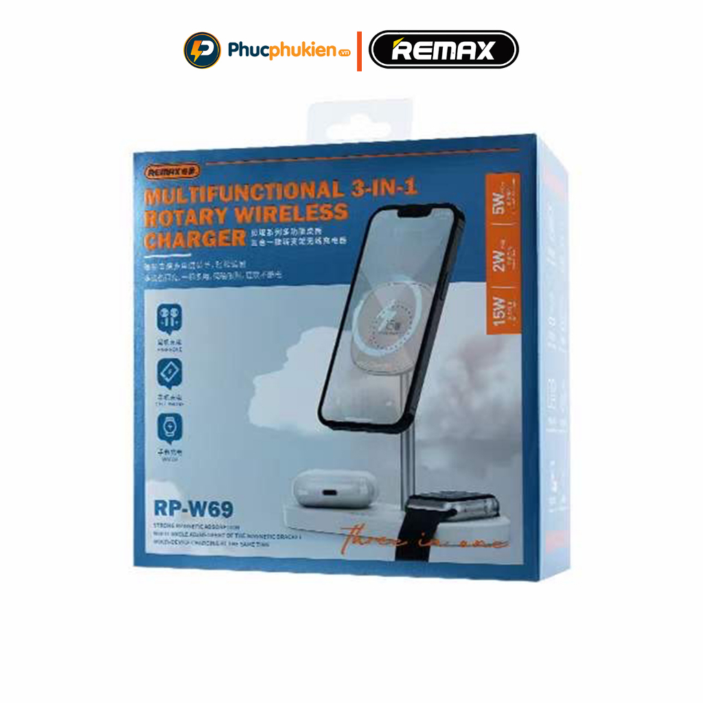 Đế sạc không dây đa năng 3in1 22w chính hãng Remax RP W70 sạc không dây 15W cho 8 Plus trở lên Phúc Phụ Kiện Remax