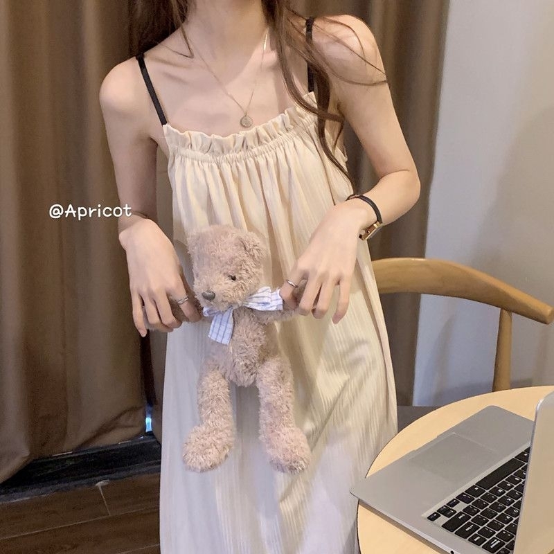 Đầm bầu váy ngủ hai dây nhỏ dáng dài rộng mặc thoải mái, phong cách công chúa Hàn Quốc ( hàng quảng châu có sẵn )