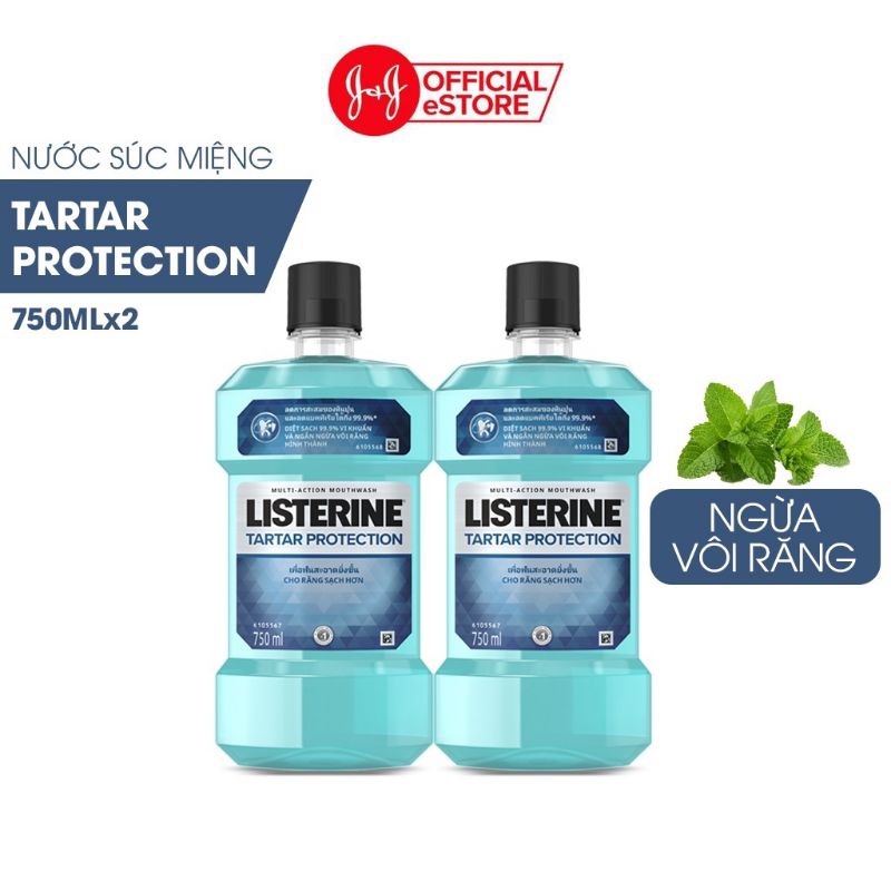Bộ 2 Chai Nước súc miệng Listerine Tartar Ngăn mảng bám Cao vôi răng cực hiệu quả 750ml
