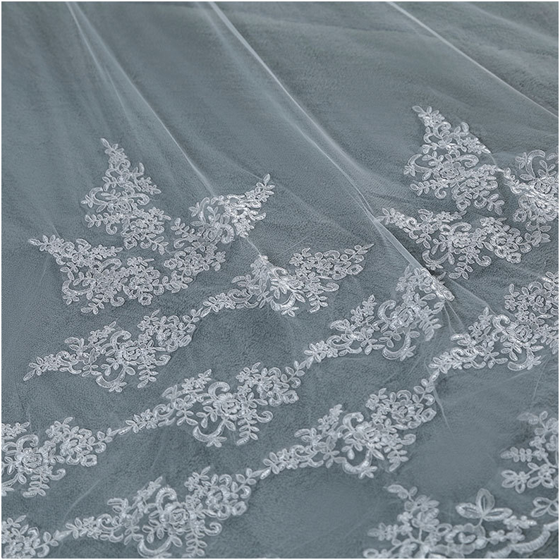 VL07-T014_Voan lúp cô dâu, khăn voan cài tóc đội đầu cô dâu 1 lớp thêu ren hoa 3m & 5m