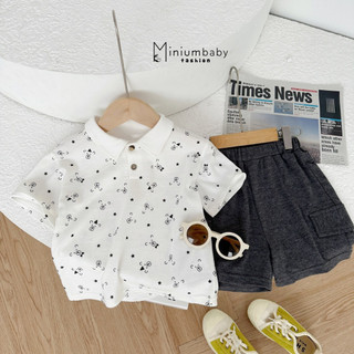 Bộ ngắn bé trai áo polo, quần short họa tiết