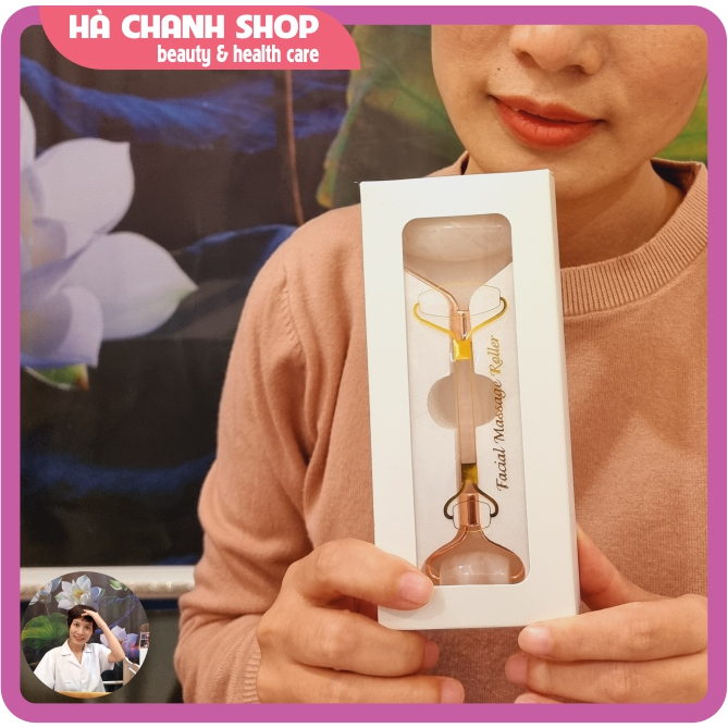 Cây Lăn Massage Mặt Đá Thạch Anh Hồng Hai Đầu Mát Xa Mặt Mắt Dụng Cụ Spa Đẩy Tinh Chất Dưỡng Sinh Chăm Sóc Da