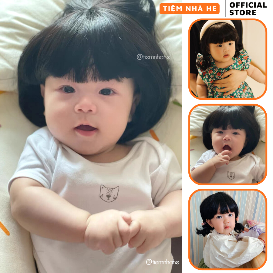 Bộ Tóc Giả Nguyên Đầu Cho Bé Gái Phong Cách Hàn Quốc Dành Diện Tết Dễ Thương Cá Tính Mềm Như Tóc Thật CA113