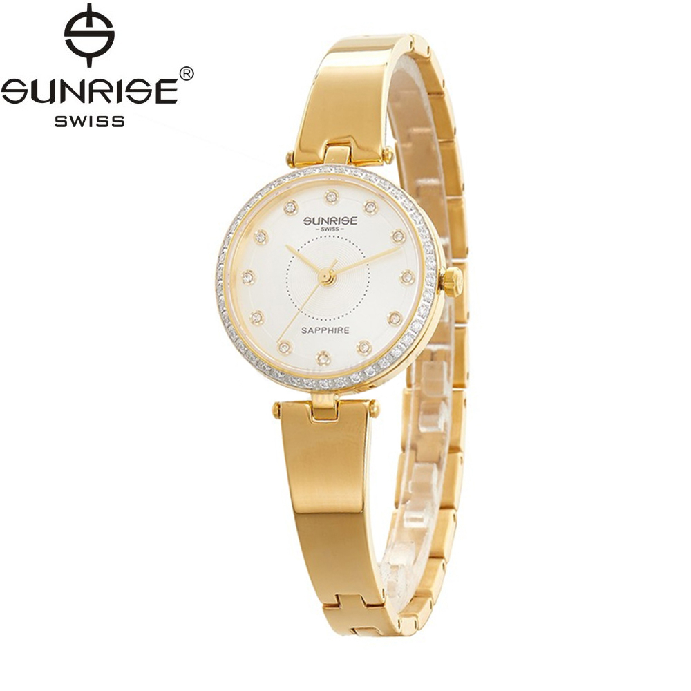 Đồng hồ nữ dây kim loại mặt kính sapphire chống xước Sunrise 9936AA SL9936DLK trắng
