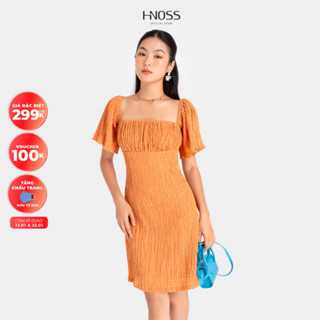 Đầm Nhún Ngực Thời Trang Nữ HNOSS Cổ Vuông Tay Bồng HNDLU053