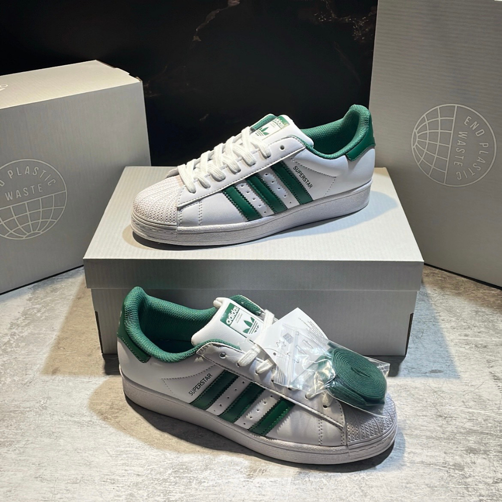 Giày Thể Thao Adidas Superstar 'Cloud White/Collegiate Green/Cloud White'. Giày Thể Thao Sò Vạch Xanh Lá