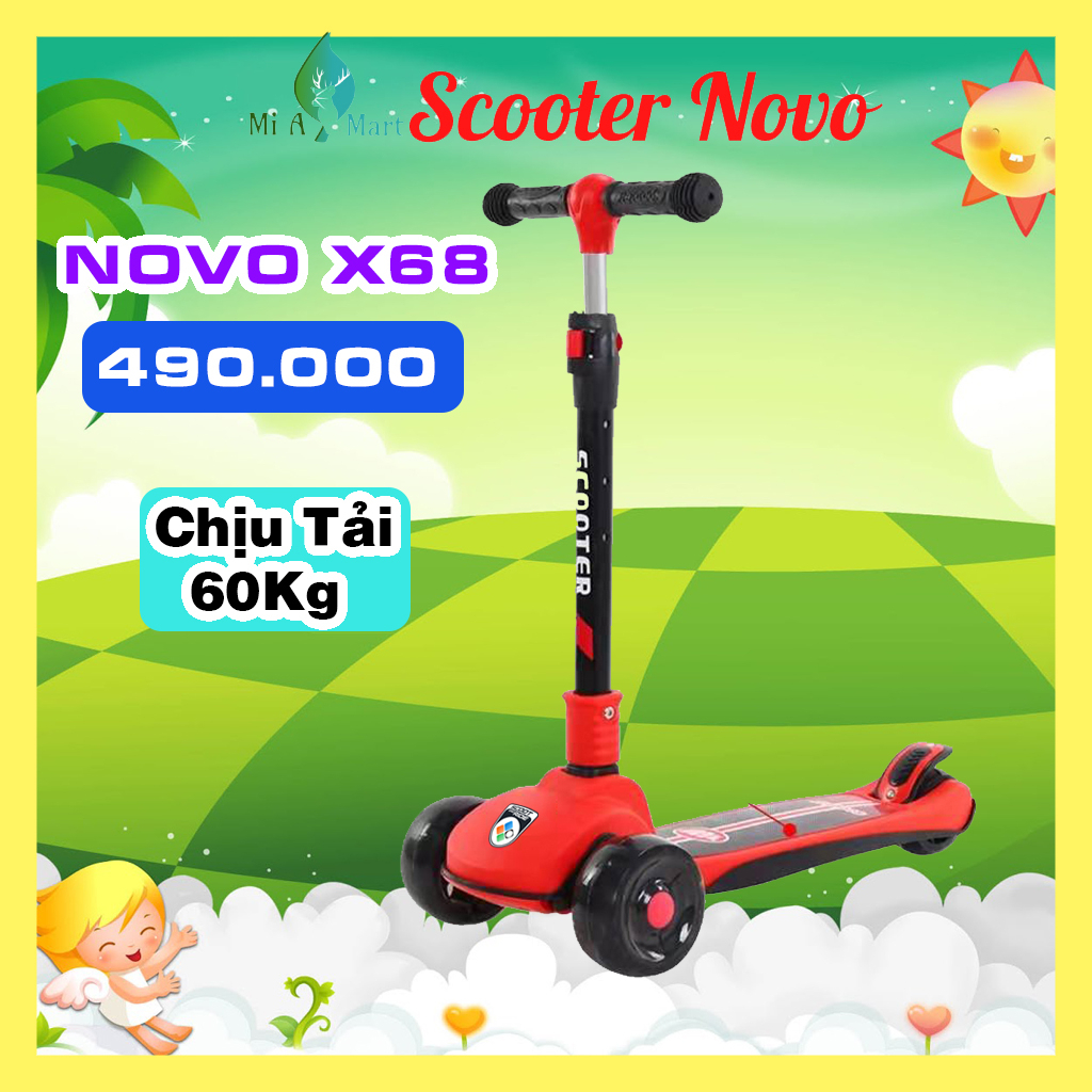 Scooter cho bé Novo X68, 3 bánh to phát sáng vĩnh cửu, chịu tải 60Kg, gấp gọn - Xe trượt scooter Novo X88 | BH 12 Tháng