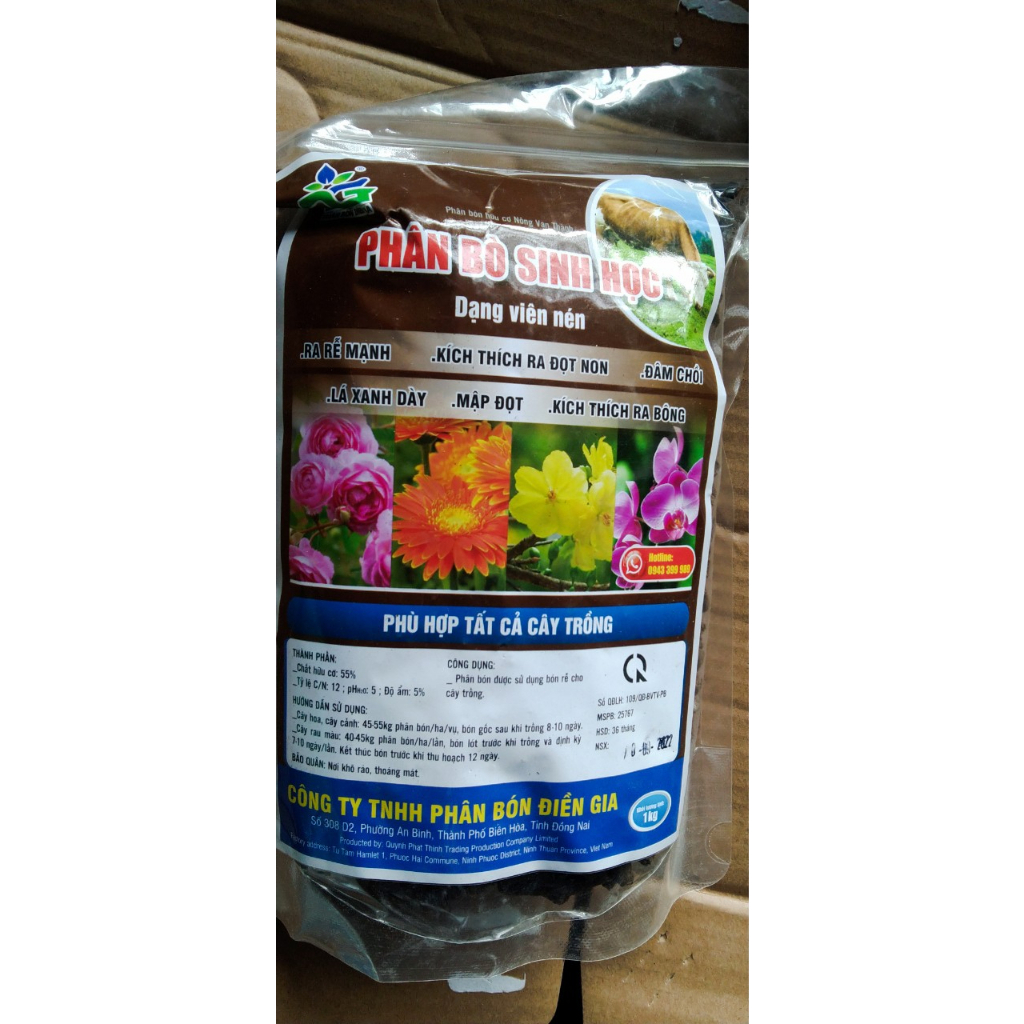 Kích thích ra đọt non - Đâm chồi - Lá xanh dày Phân bò sinh học dạng viên nén 1kg