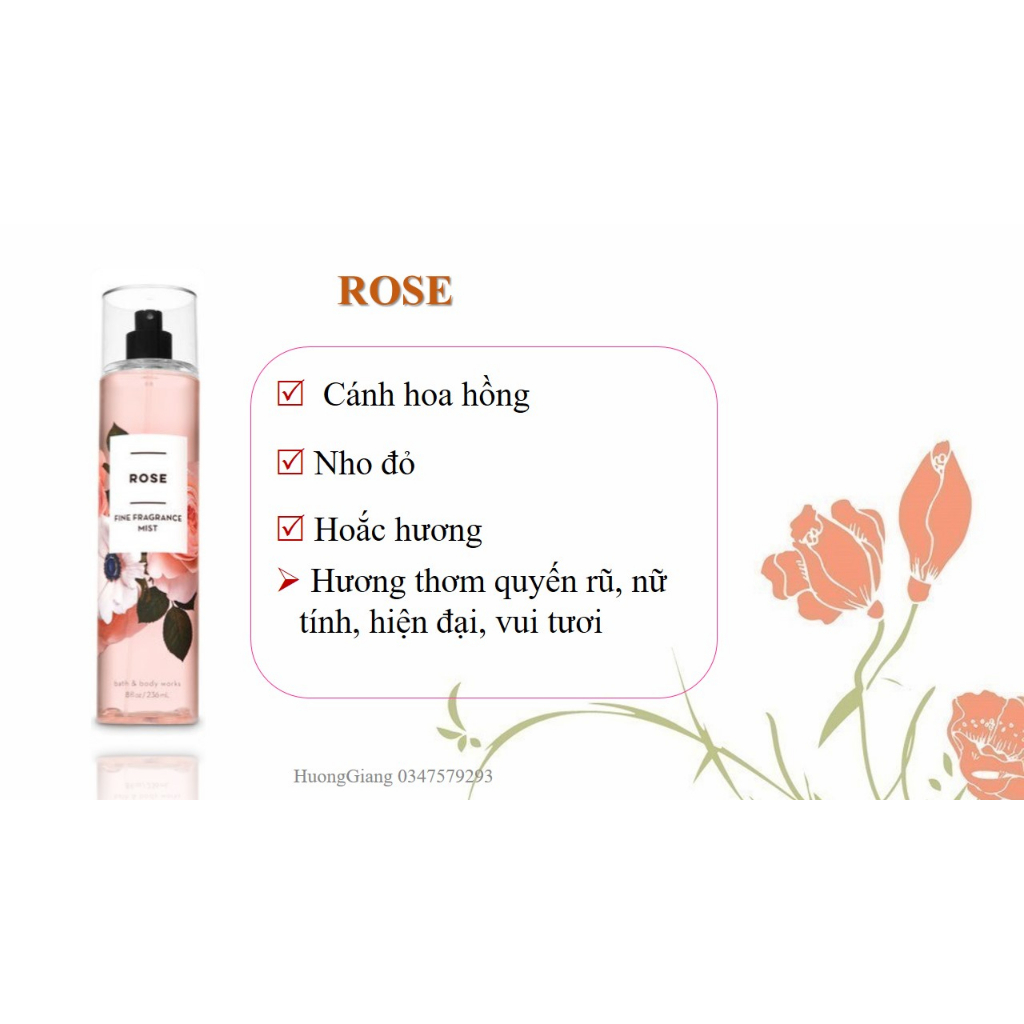 NEW Xịt thơm Bodymist GIÁ RẺ ROSE quyến rũ - Chiết 10ml