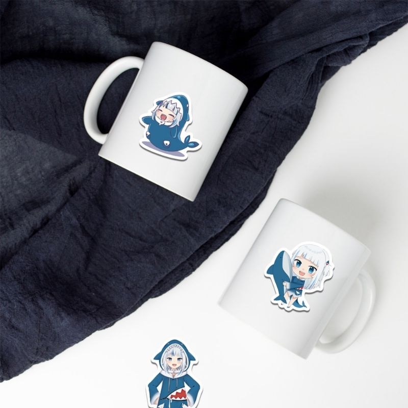 Set combo 50 miếng dán sticker anime Hololive Gawr Gura dán nón mũ bảo hiểm laptop vali sổ tay đàn guitar điện thoại