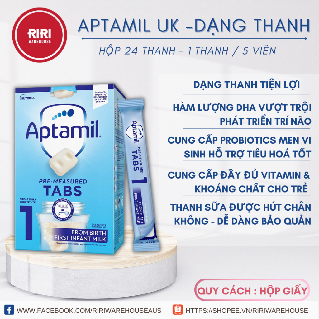 Sữa Aptamil UK số 1, số 2 dạng thanh 25G, sữa cô đặc hút chân không cho bé 0M+ - [ Date 2024 ]