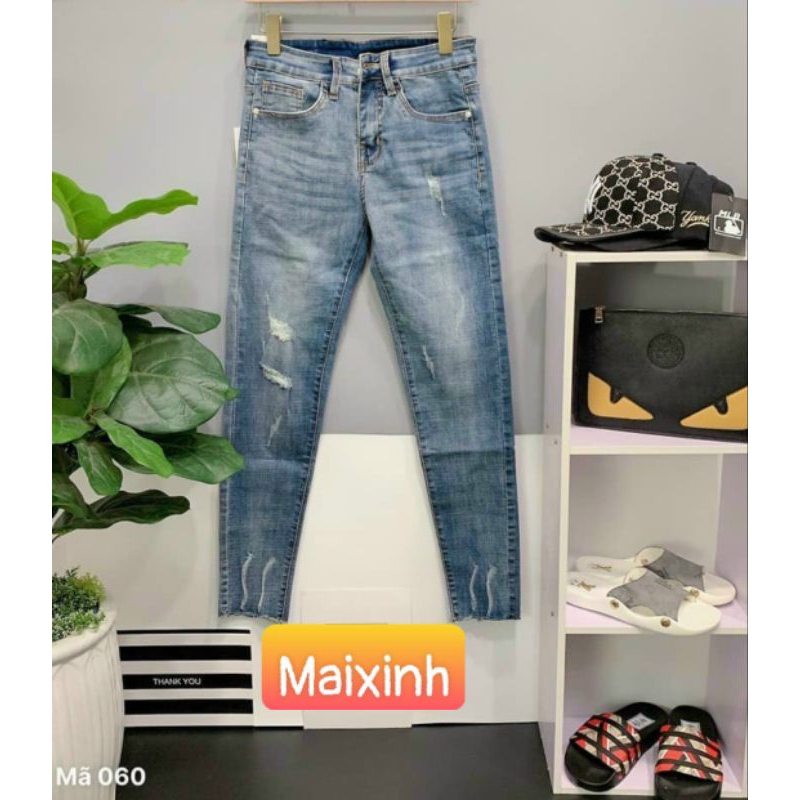 Quần jeans nam thời trang mẫu mới_Quần bò nam đen kiểu đai thắt mới lạ