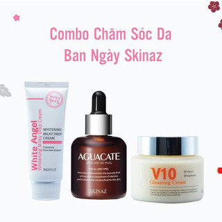 BỘ 3 KEM DƯỠNG TRẮNG DA NGÀY VÀ ĐÊM SKINAZ HÀN QUỐC kem v10 tinh chất bơ white angel