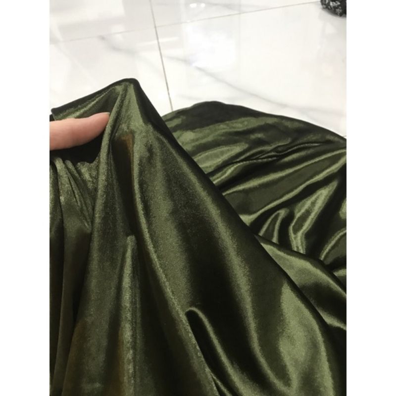 vải nhung tuyết màu xanh rêu dày mềm rũ co dãn 4 chiều đẹp sang_1m(khổ1m6)may đầm dạ hội,...