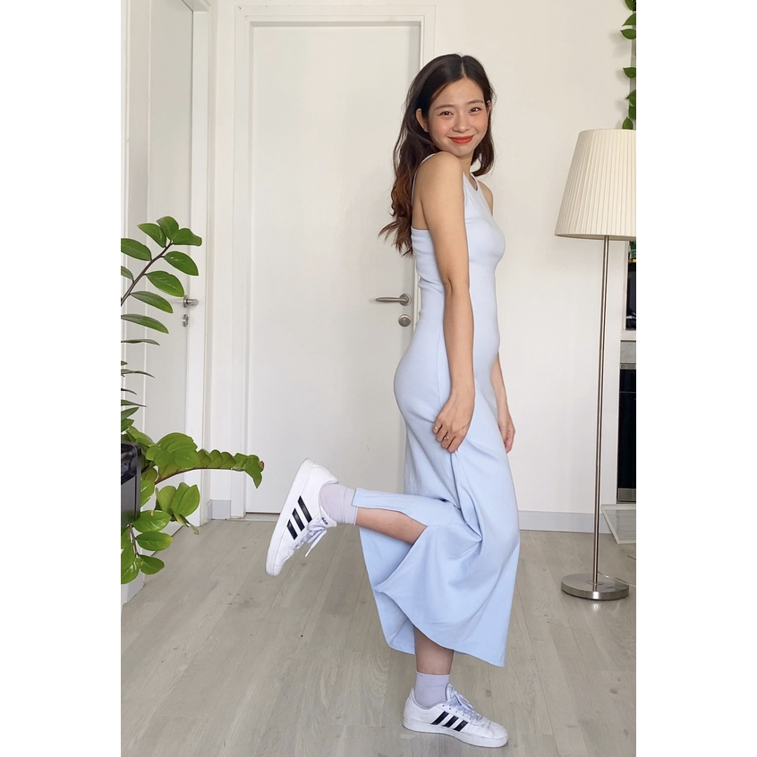 Đầm maxi thun gân 3 lỗ lưng dây chéo TK - DTK148